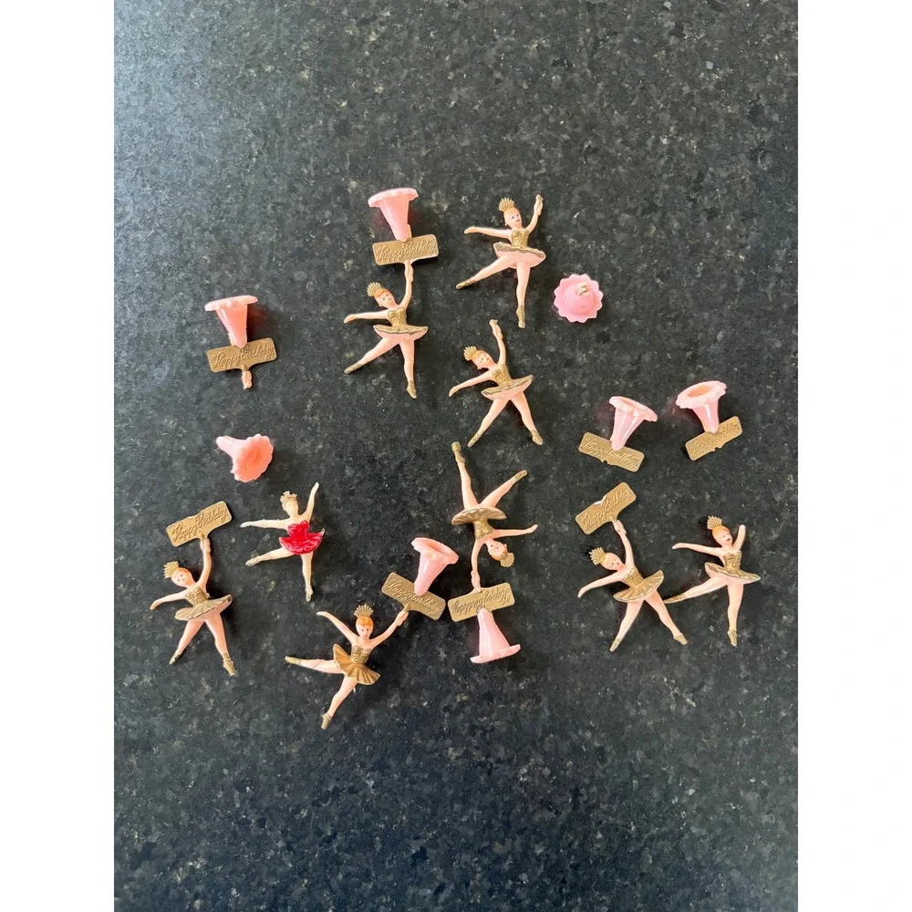 Vintage Ballerina Cake Toppers Candle Holders Lot Pink Gold Plastic Mid Century